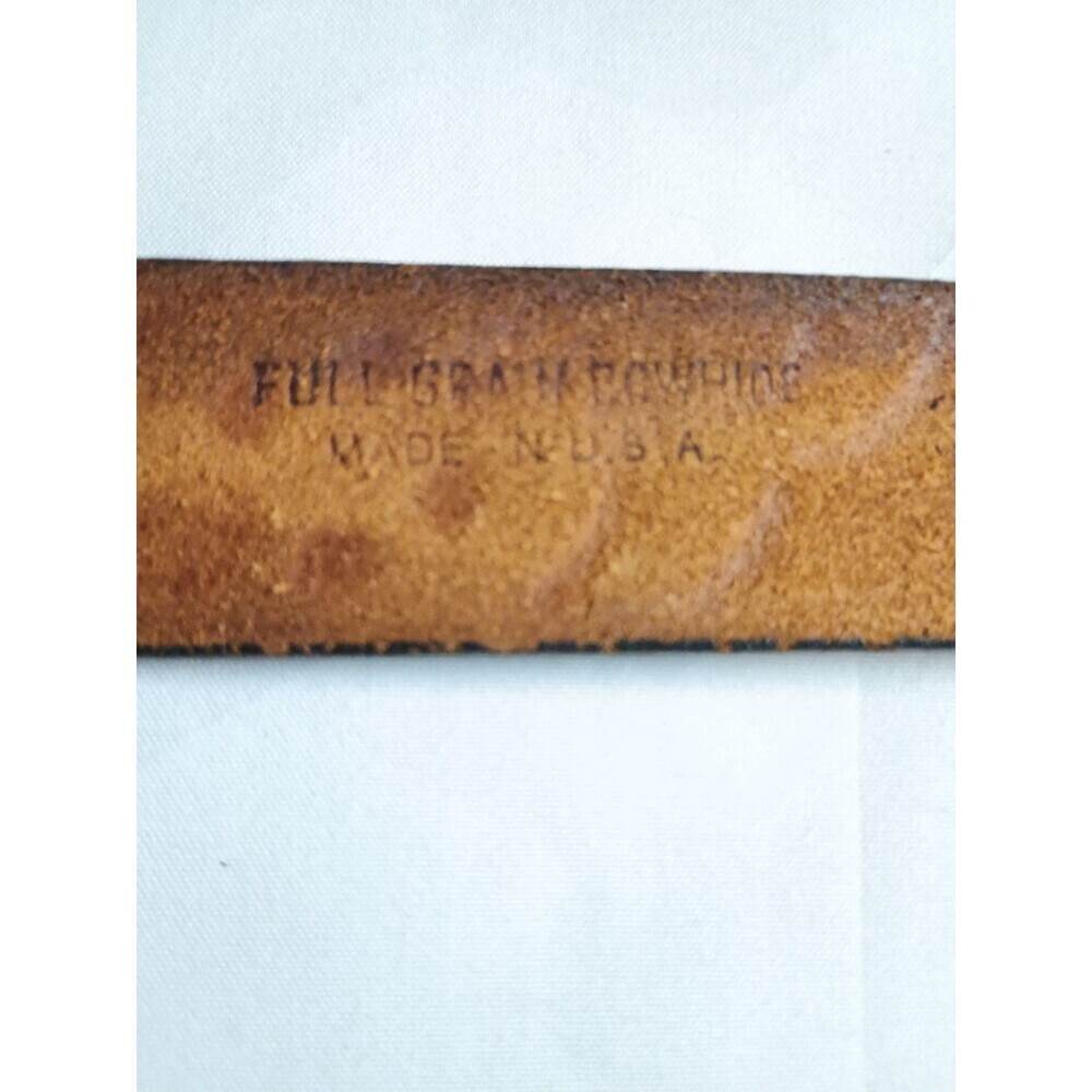 Vintage 90s Made in USA Floral Tooled Leather Belt 18-3222 Solid Brass Buckle - Picture 13 of 15